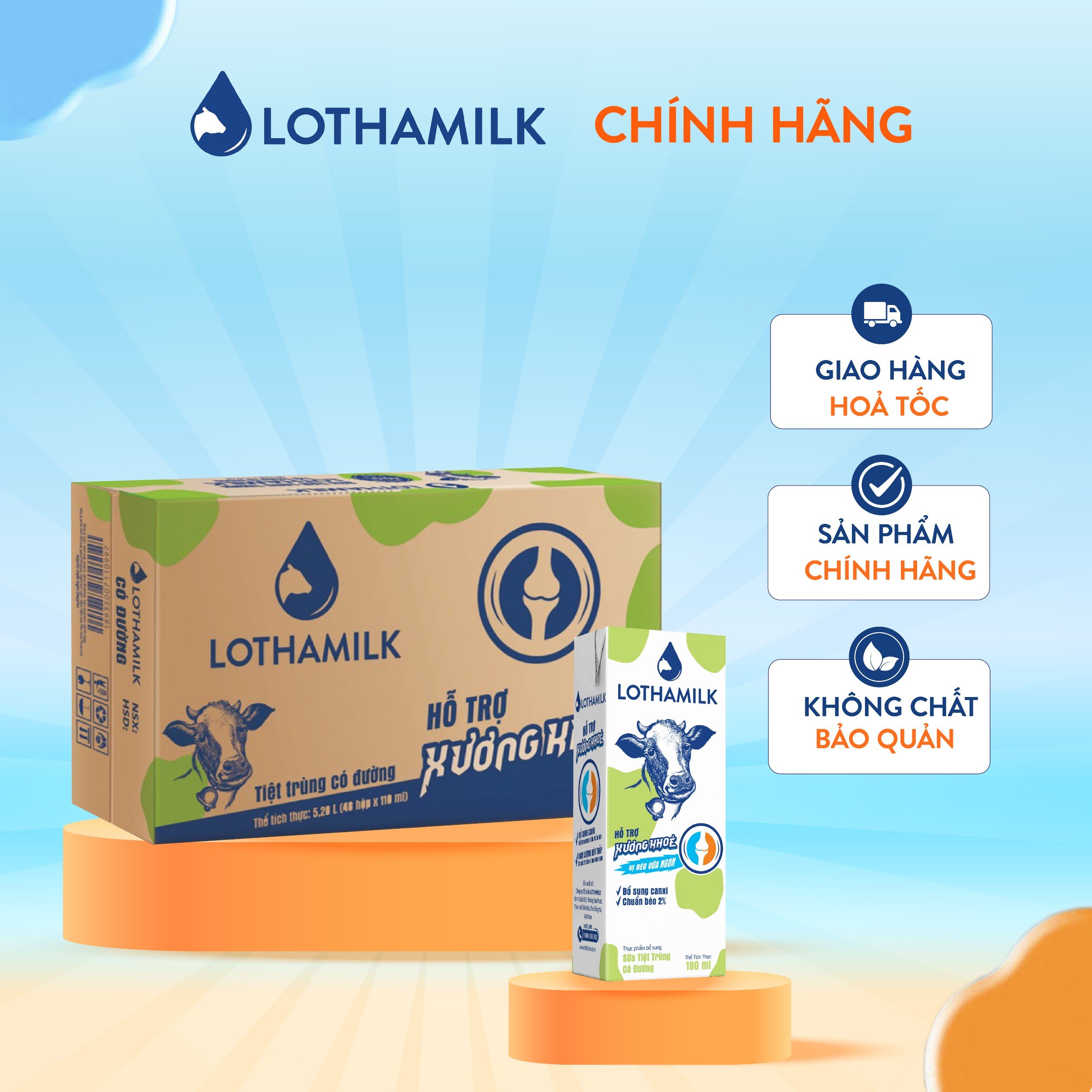 Mô tả Thùng 48 hộp sữa dinh dưỡng xương khỏe tiệt trùng Lothamilk 180ml - 1