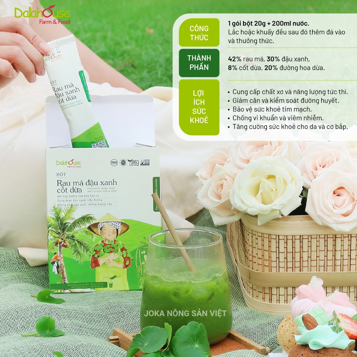 Mô tả Bột rau má đậu xanh cốt dừa Dalahouse 200gram giúp giải nhiệt mát gan đạt chuẩn hữu cơ - 1