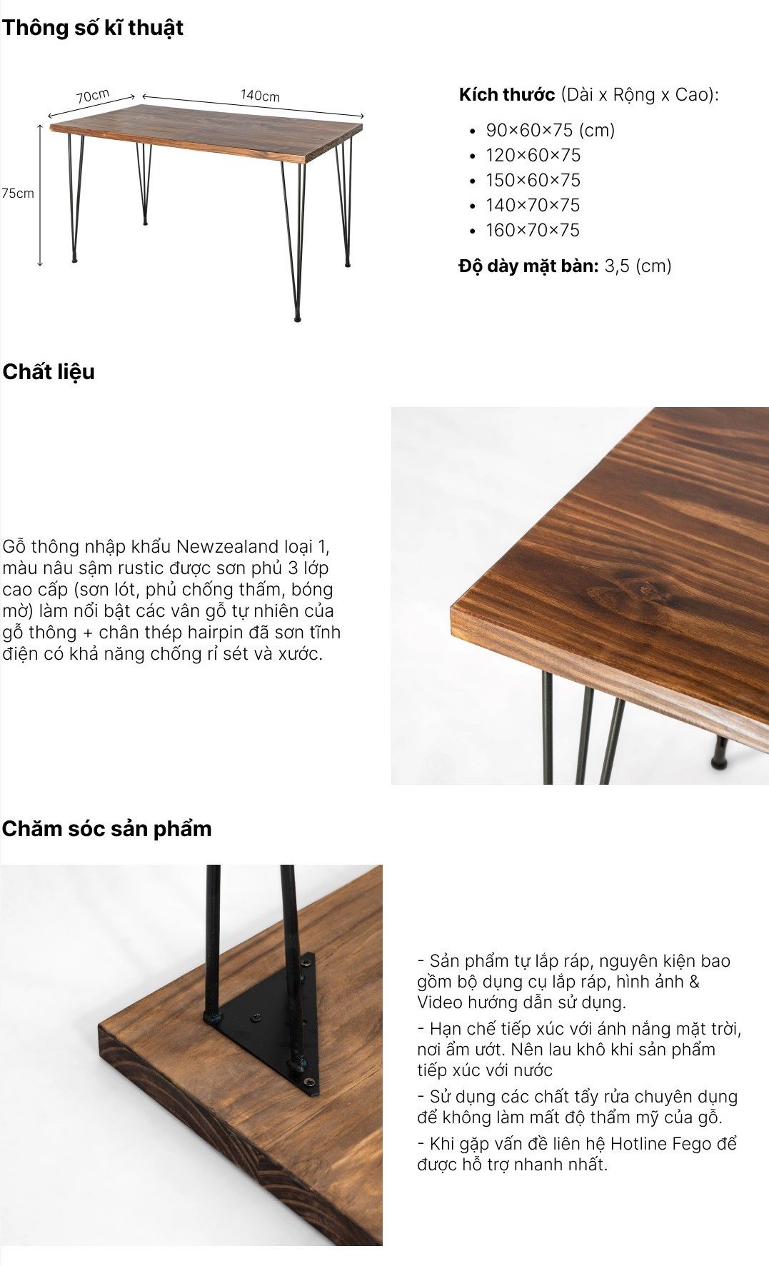 Mô tả Bàn làm việc văn phòng FEGO bằng gỗ tự nhiên nâu sẫm rustic kết hợp chân hairpin hiện đại - 4