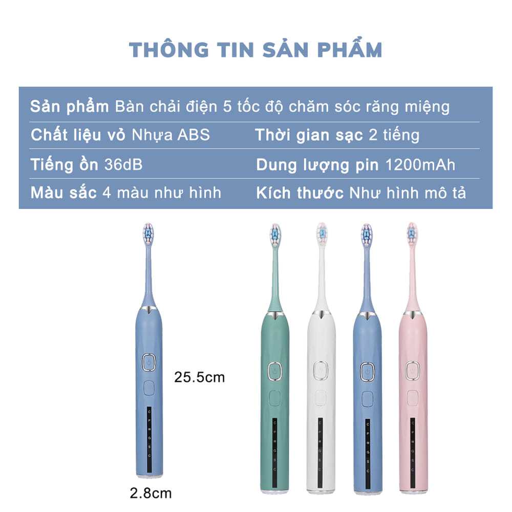 Mô tả Bàn chải điện đánh răng cao cấp HOKU 5 tốc độ, bản nâng cấp mạnh mẽ nhất, pin 1200MAH chống thấm nước BCD07 - 6