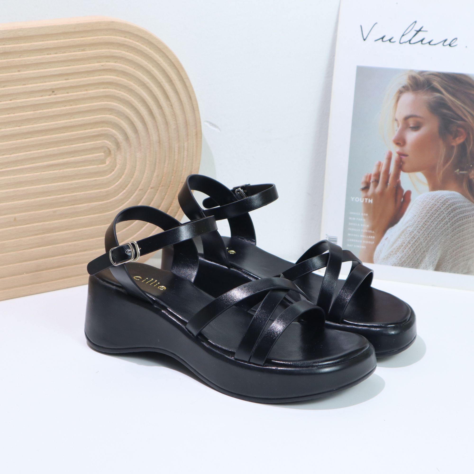 Mô tả Giày Sandal Đế Xuồng Nữ Cillie Quai Chéo Đế Cao Dễ Đi Êm Chân Chống Trơn SD07 - 4