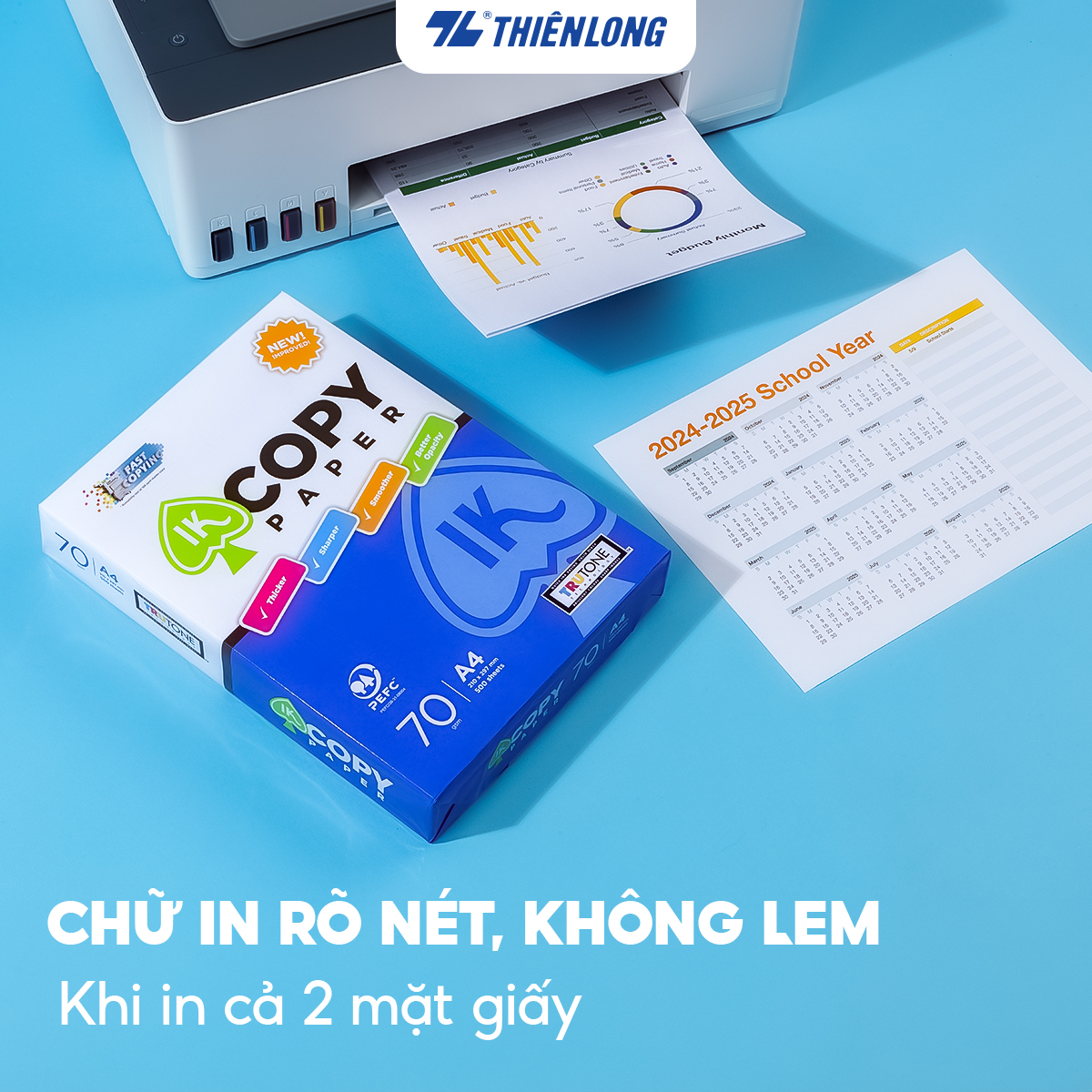 Mô tả Giấy A4 500 tờ IK Copy 70 gsm - Giấy in A4 Thiên Long nhập khẩu Indonesia chất lượng và độ dày cao, trắng sáng đều màu - 4
