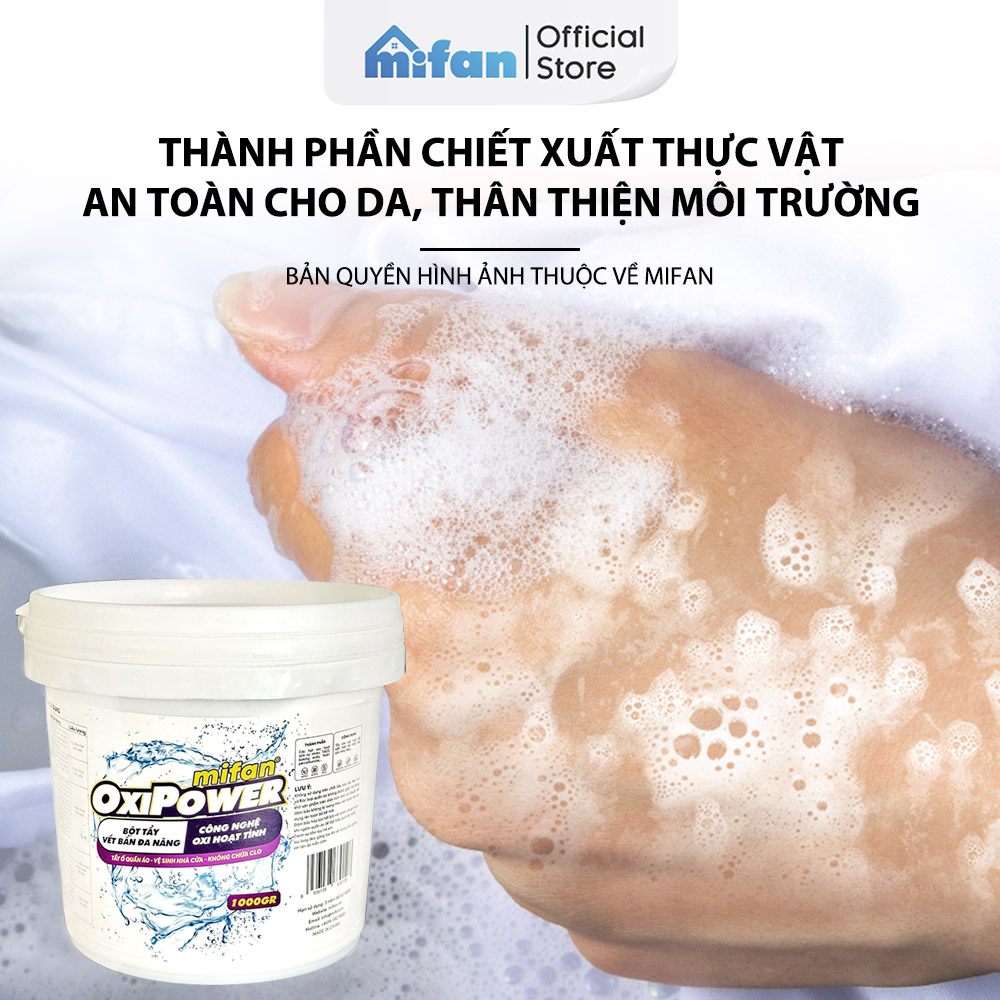 Mô tả Bột Tẩy Trắng Quần Áo Thần Thánh 1100gr Mifan - Làm sạch vải ố vàng, vết bẩn khó giặt - An toàn, không phai màu - 3