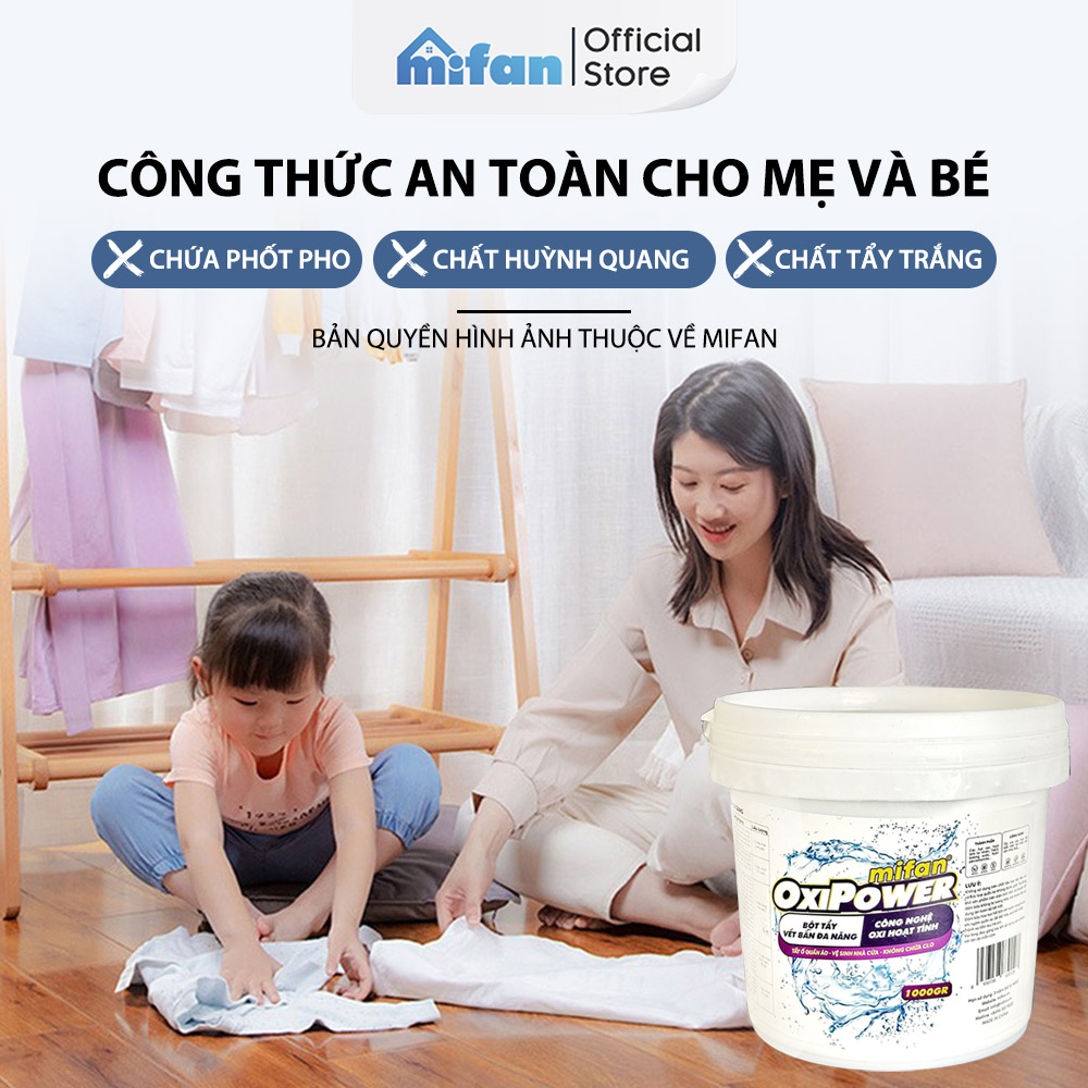 Mô tả Bột Tẩy Trắng Quần Áo Thần Thánh 1100gr Mifan - Làm sạch vải ố vàng, vết bẩn khó giặt - An toàn, không phai màu - 4