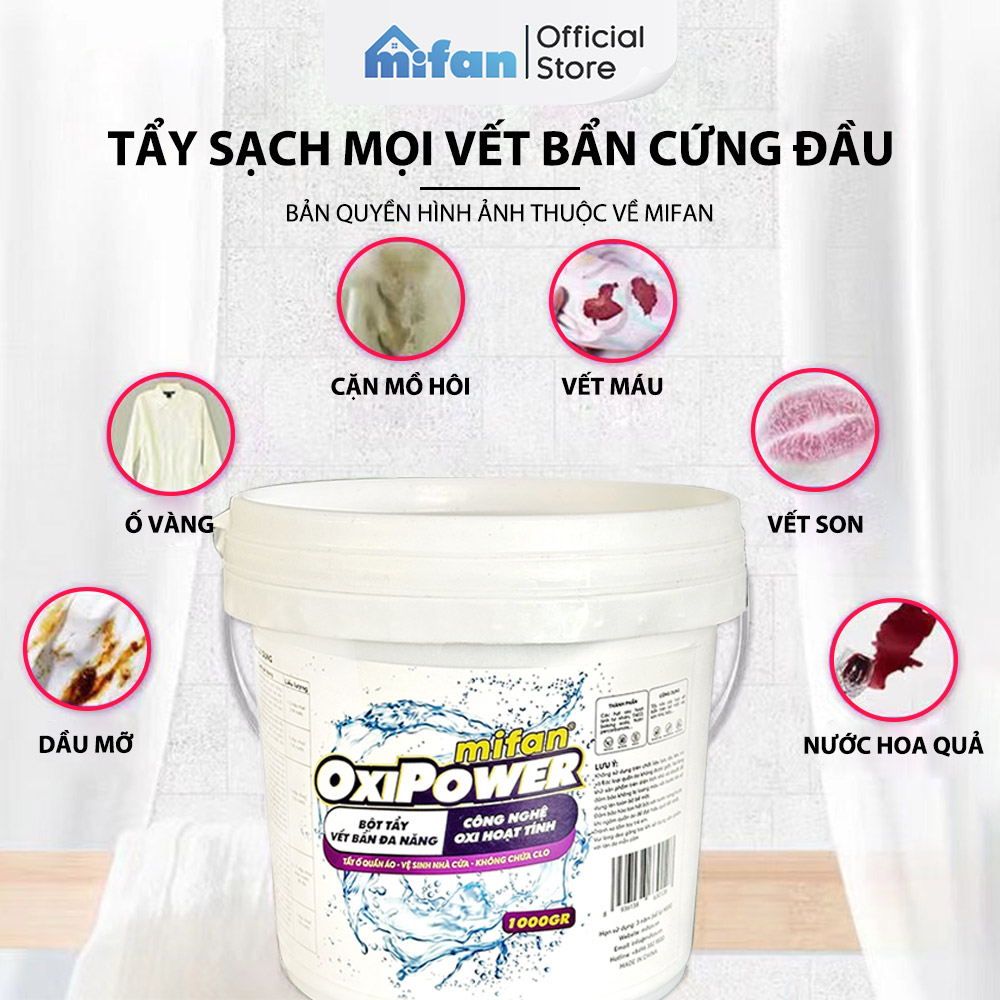 Mô tả Bột Tẩy Trắng Quần Áo Thần Thánh 1100gr Mifan - Làm sạch vải ố vàng, vết bẩn khó giặt - An toàn, không phai màu - 6