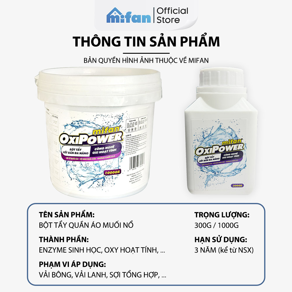 Mô tả Bột Tẩy Trắng Quần Áo Thần Thánh 1100gr Mifan - Làm sạch vải ố vàng, vết bẩn khó giặt - An toàn, không phai màu - 8