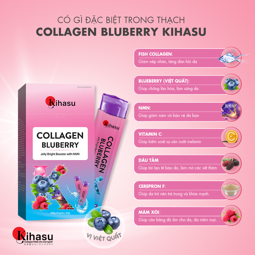Mô tả Thạch Collagen Kihasu Vị Việt Quất Làm Đẹp Da Từ Bên Trong, Chống Lão Hóa, Tăng Cường Độ Ẩm, Hương Vị Thơm Ngon Dễ Dùng - 1