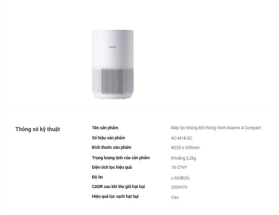 Máy lọc không khí Xiaomi Smart Air Purifier 4 Compact - Hình ảnh 11