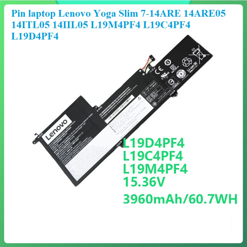 Batterie L19D4PF4 Pour Lenovo Yoga/Ideapad Slim 7 - 60.7Wh, 15.36V, Compatible 82A1/82A2/82A3/82A4/82A5/82A6