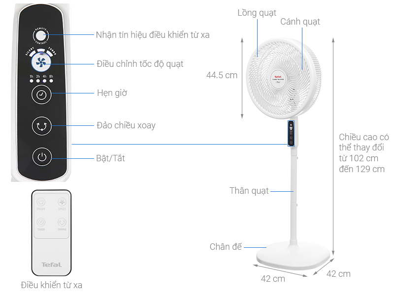 Mô tả Quạt đứng có điều khiển từ xa Tefal Turbo Silence Plus VH689690 - Gió đối lưu đa chiều - 1