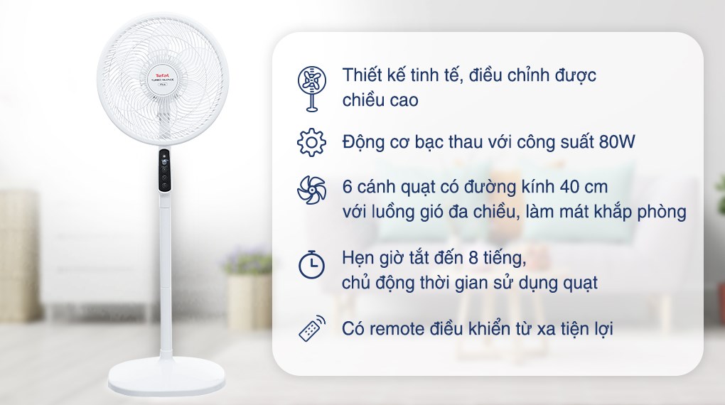 Mô tả Quạt đứng có điều khiển từ xa Tefal Turbo Silence Plus VH689690 - Gió đối lưu đa chiều - 2