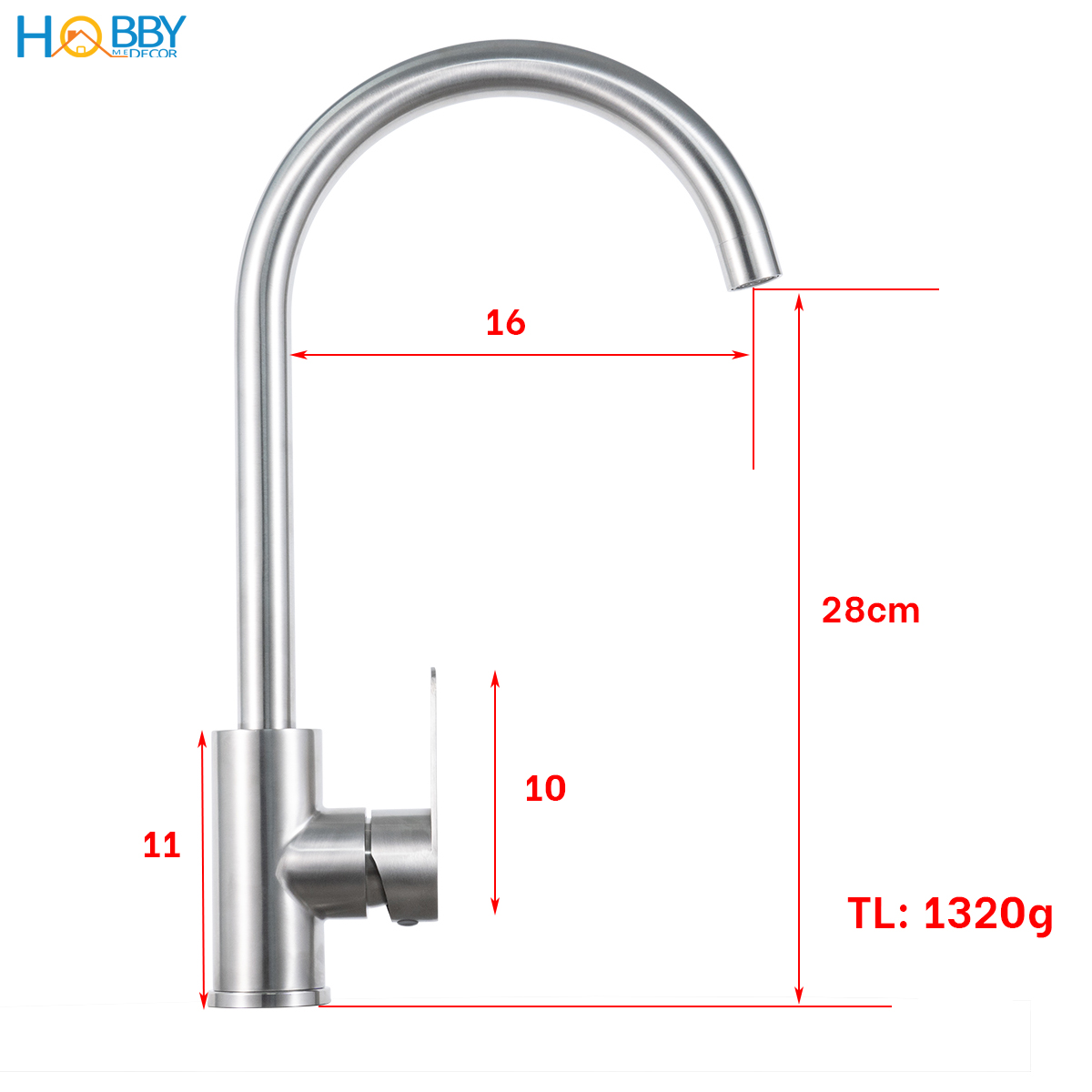 Mô tả Vòi nước rửa chén bát nóng lạnh inox 304 Hobby Home Decor CRC2 - 3