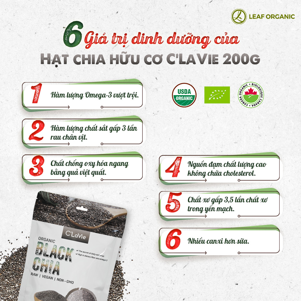 Mô tả Hạt chia đen hữu cơ C'Lavie 200g - Hạt đều, giàu chất xơ, không chứa Cholesterol - 3