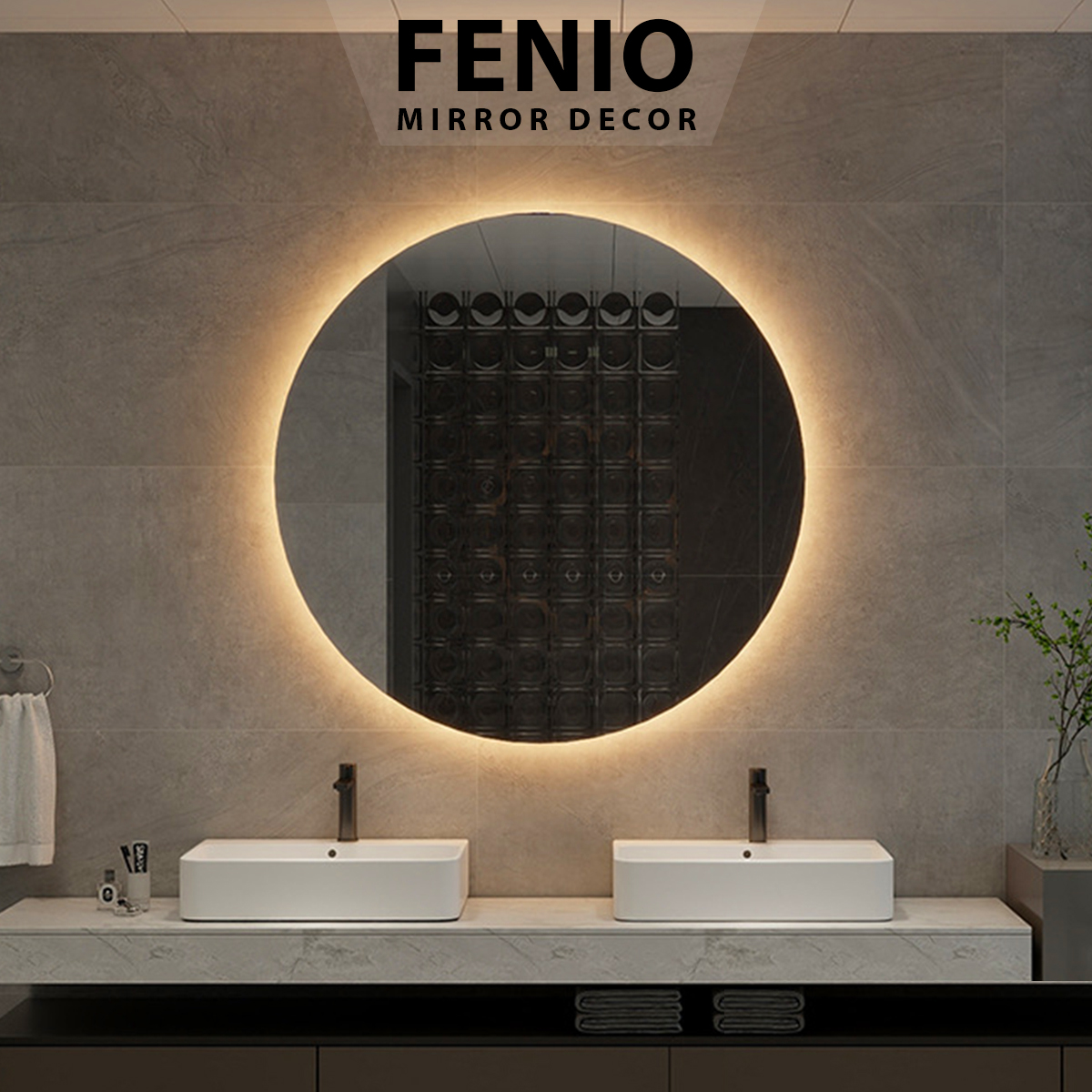 Mô tả Gương led cảm ứng FENIO hình tròn treo tường nhà tắm decor phòng ngủ bàn trang điểm - 1