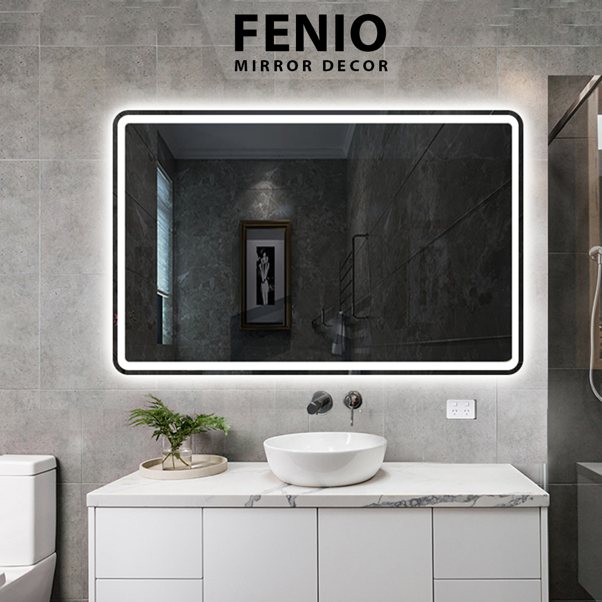 Mô tả Gương led cảm ứng hình chữ nhật FENIO DECOR gương led viền treo tường nhà tắm spa tiệm nail phòng ngủ - 1