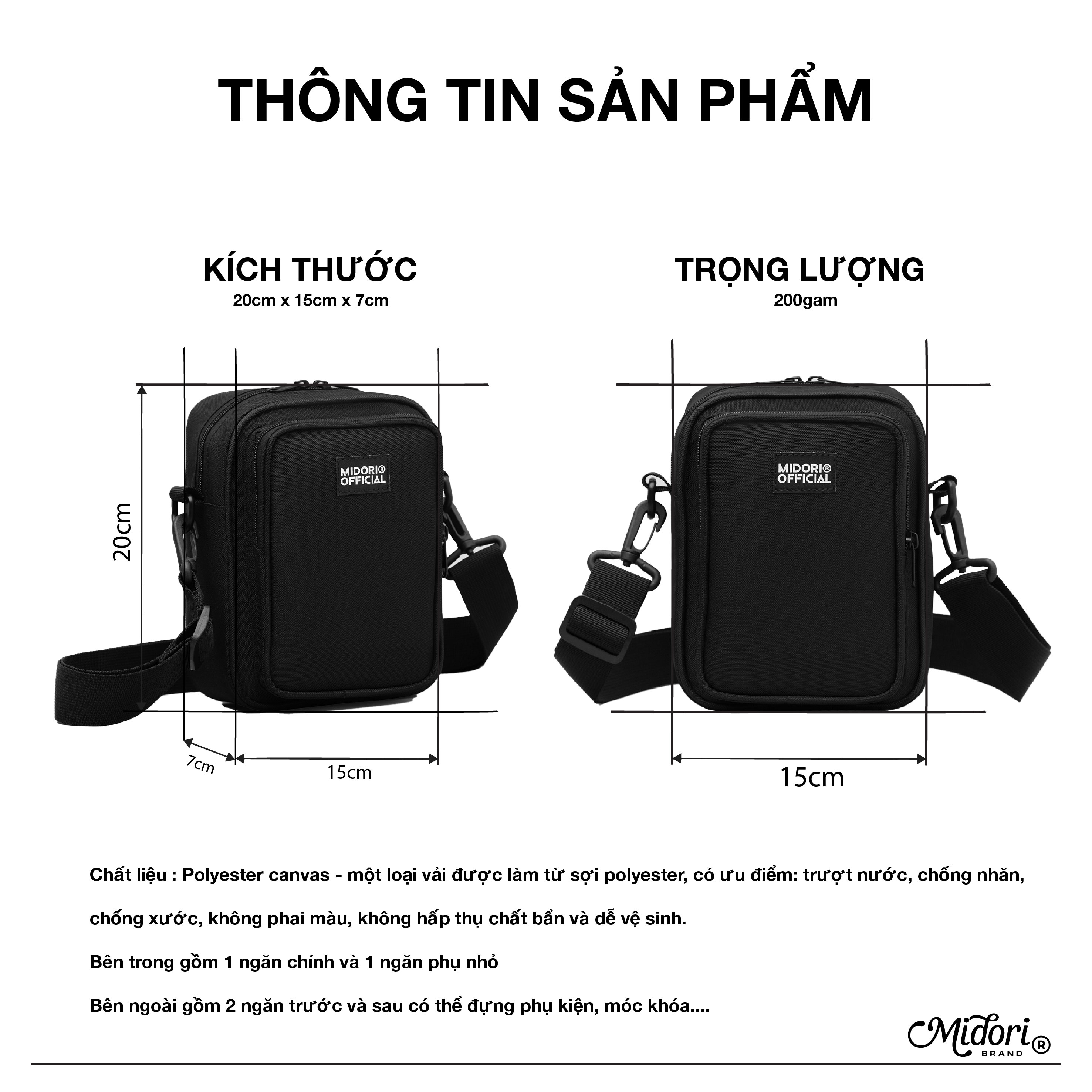 Mô tả Túi Đeo Chéo Nam Nữ LEONIDAS Thời Trang Unisex Du Lịch Polyester Chống Nước | Local Brand M STUDIO - 2