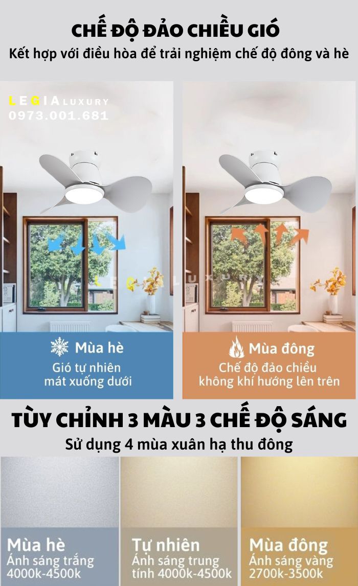 Mô tả Quạt Trần Mini Có Đèn LÊ GIA LGFAN730T - Chiều Cao 22cm - Sải Cánh 61cm - Bảo Hành 5 Năm - 6