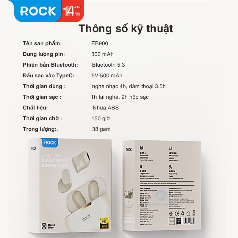 Mô tả Tai nghe bluetooth không dây nhét tai Rockspace EB900 TWS giảm tiếng ồn bảo hành 12 tháng - 1