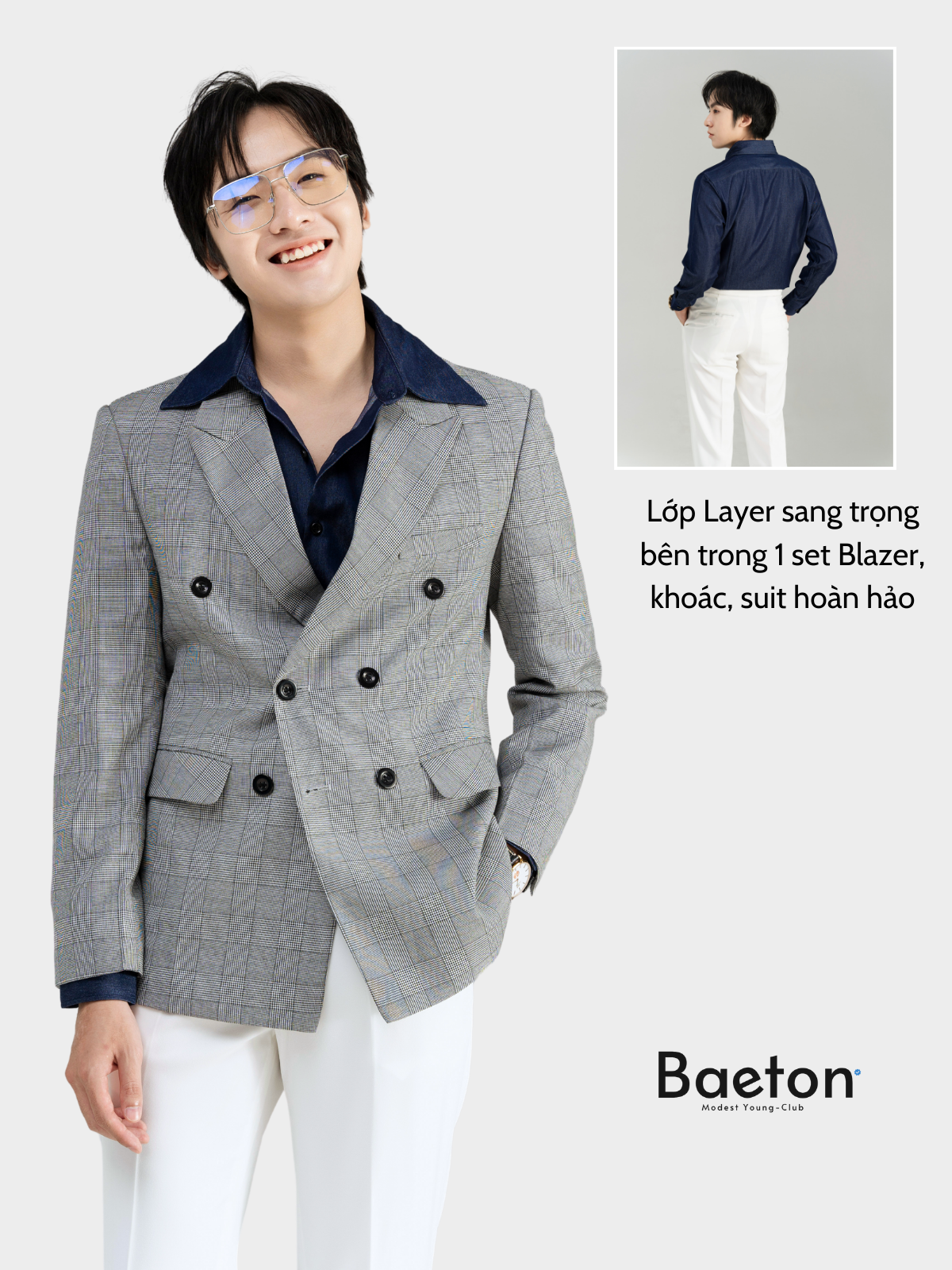 Mô tả Áo sơ mi denim nam đen BAETON cao cấp cổ button down sang trọng -S07 - 4