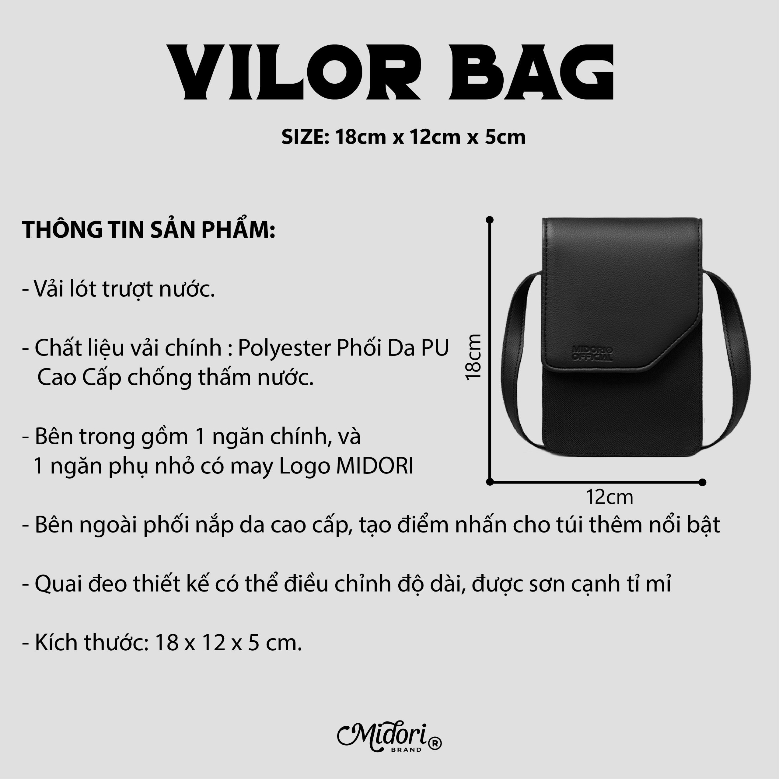 Mô tả Túi Xách Đeo Chéo Vải Phối Da Nam Nữ VILOR Thời Trang Unisex Du Lịch Polyester Chống Nước  M STUDIO - 2