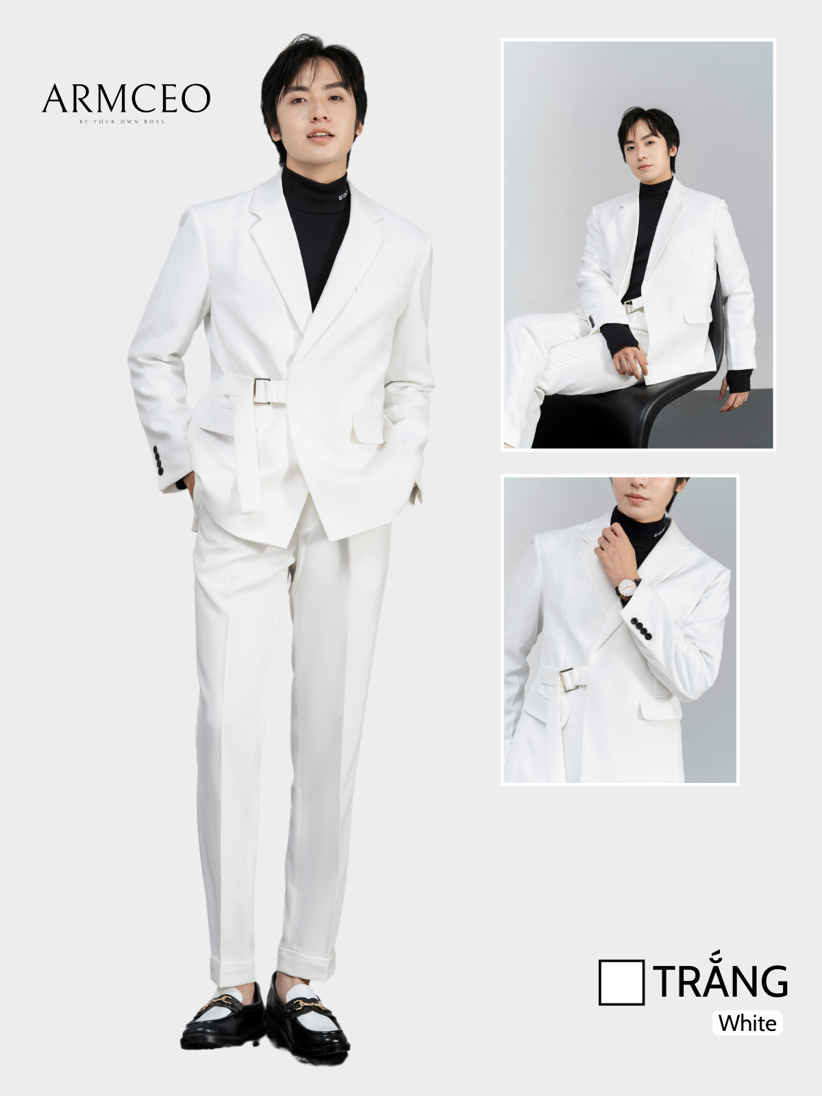 Mô tả Áo blazer nam cao cấp  ARMCEO LUX đai cài, có đệm vai, form tôn dáng chuẩn Hàn Quốc -ARK01 - 11
