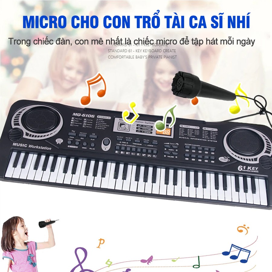 Mô tả Đàn Organ điện tử 61 phím kèm mic cho bé MQ-6106 - 3