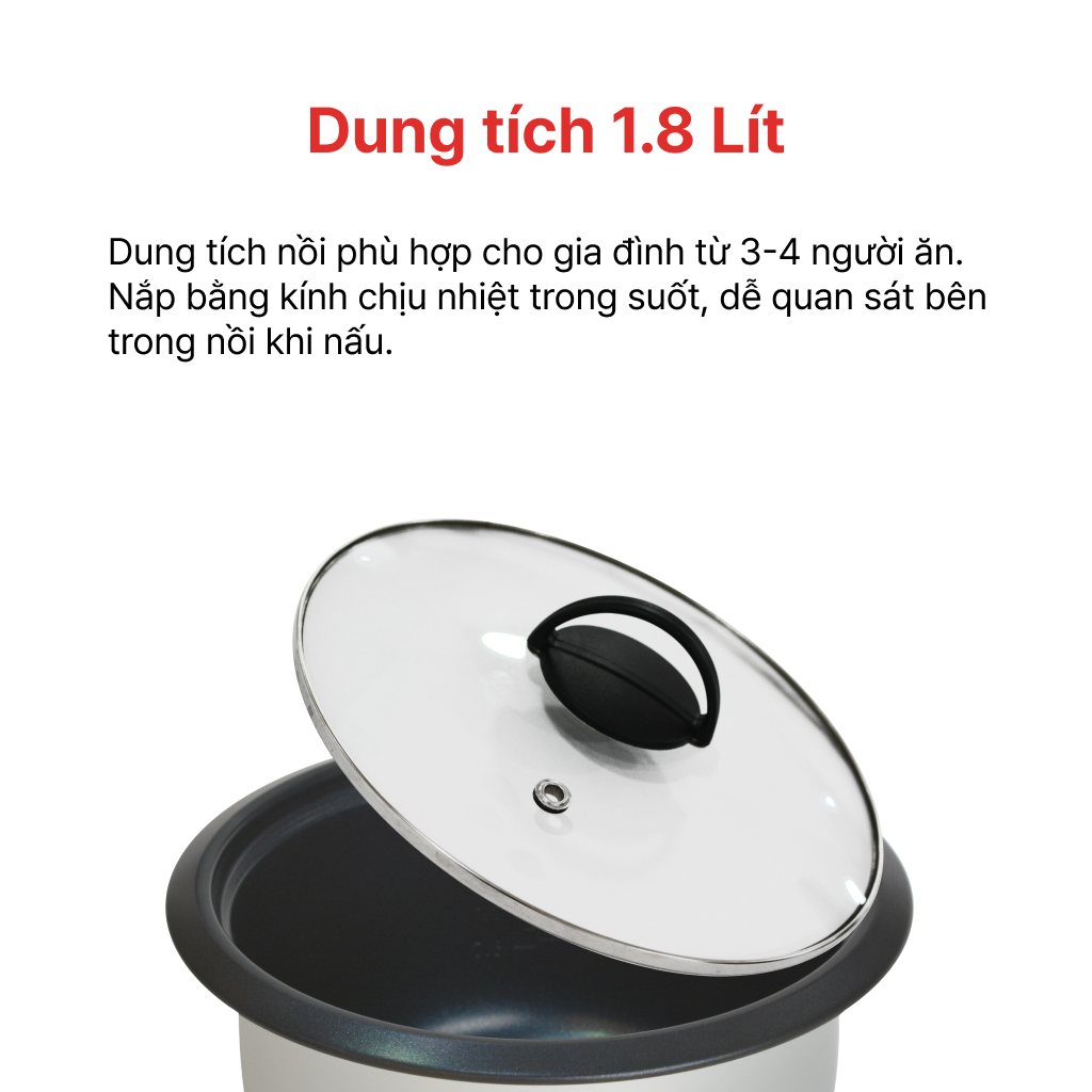 Mô tả Nồi cơm điện nắp rời 1.8L HAPPYCOOK, HCD-180B - 2