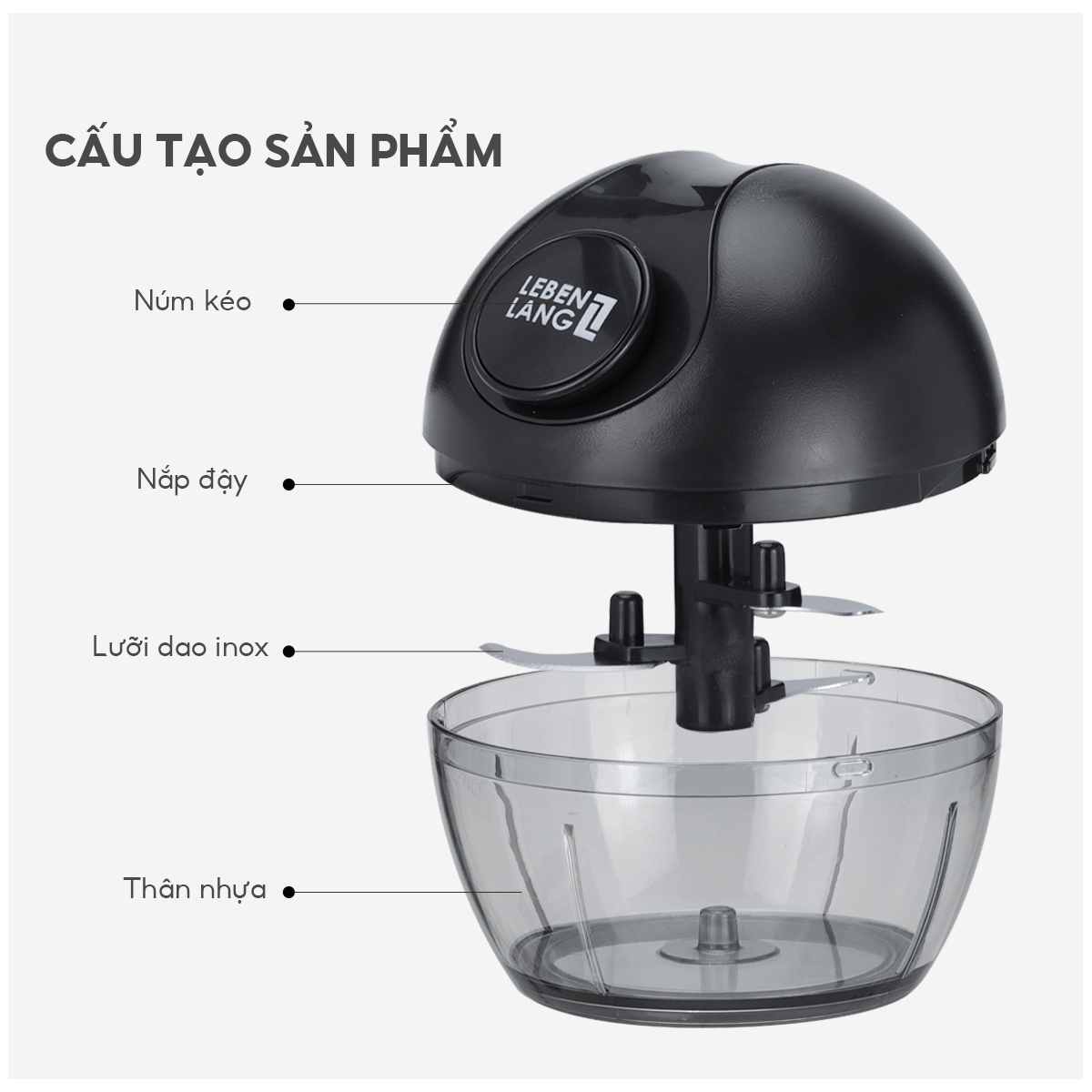Mô tả Dụng cụ xay tỏi ớt, thực phẩm Lebenlang LBL3999, 180ml, lưỡi dao xay bén, dây kéo rút tiện lợi - 6