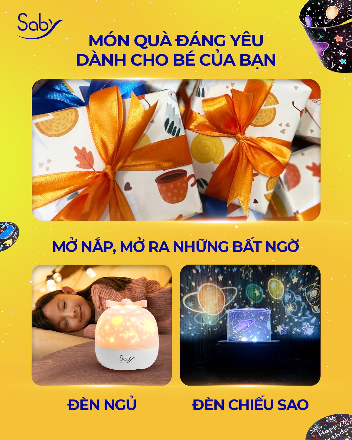 Mô tả Đèn chiếu sao Saby Dreamz mix 6 tấm phim chiếu tự chọn, pin sạc, chế độ xoay 360 độ với 3 màu ánh sáng, BH 12 tháng - 3