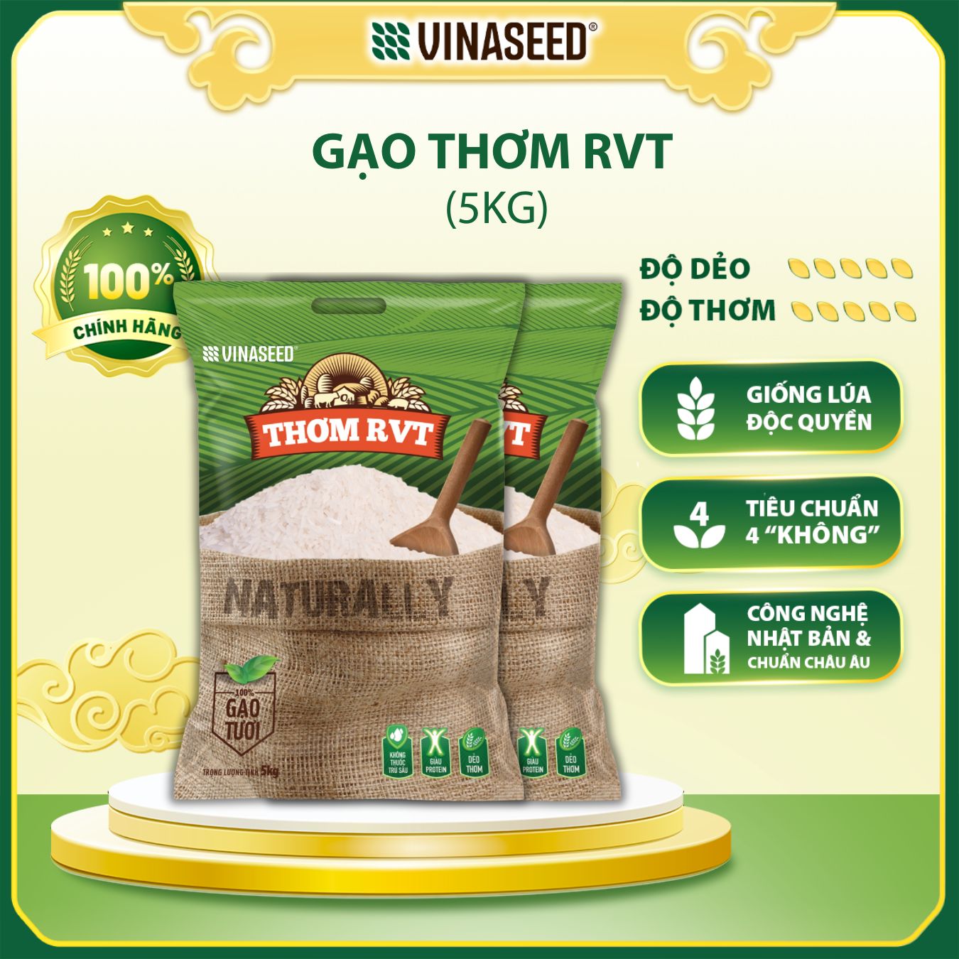 Combo Gạo Thơm RVT Vinaseed túi 5kg - Hạt dẻo thơm hoa lài nhẹ | Shopee ...