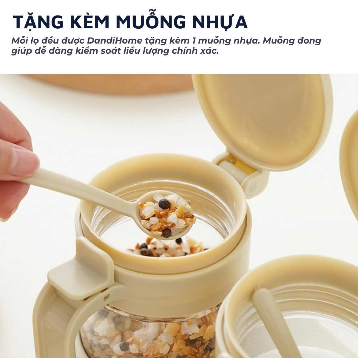 Mô tả Set 3 hũ (lọ) đựng gia vị kèm khay DandiHome 250ml thủy tinh cao cấp tặng muỗng - 3