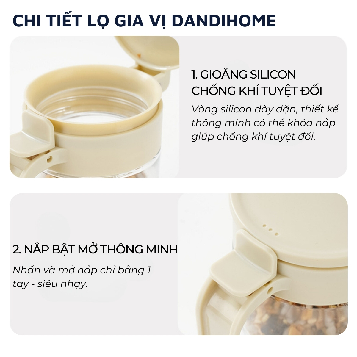Mô tả Set 3 hũ (lọ) đựng gia vị kèm khay DandiHome 250ml thủy tinh cao cấp tặng muỗng - 7