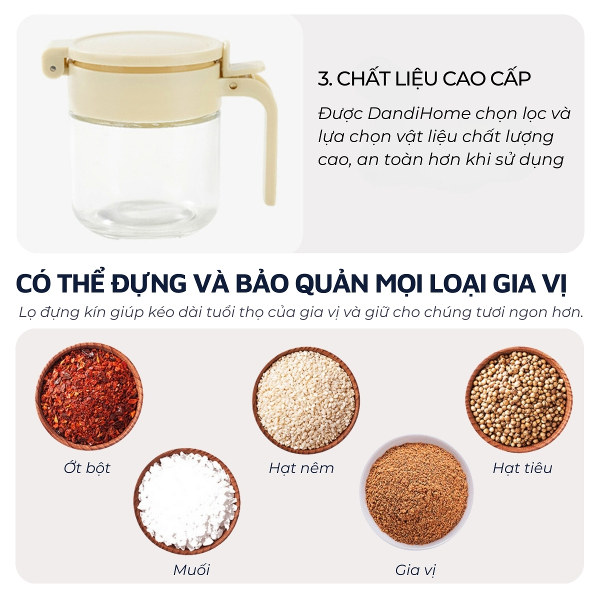 Mô tả Set 3 hũ (lọ) đựng gia vị kèm khay DandiHome 250ml thủy tinh cao cấp tặng muỗng - 8