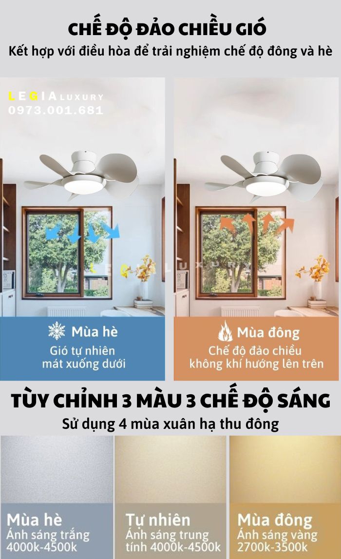 Mô tả Quạt Trần Mini Gió Mạnh LÊ GIA LGFAN731T - Chiều Cao 25cm - Sải Cánh 74cm - Bảo Hành 5 Năm - 6