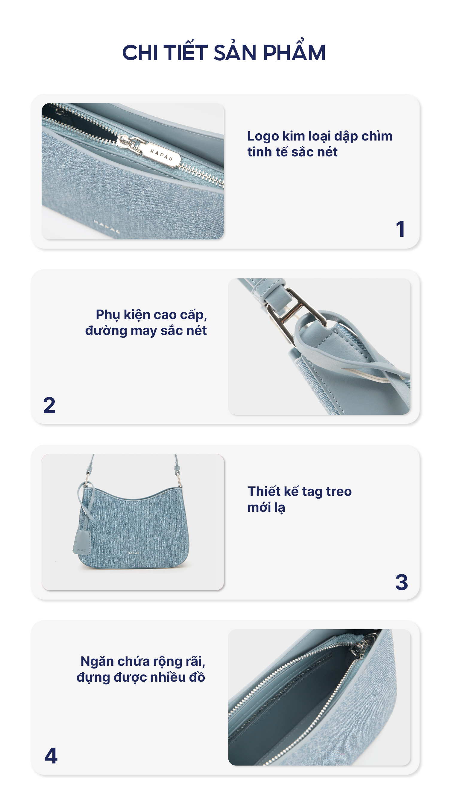 Mô tả Túi Xách Nữ Đeo Vai Aura Denim In You Hobo Quai Ngắn Sz 24 HAPAS - TDV23059 - 3