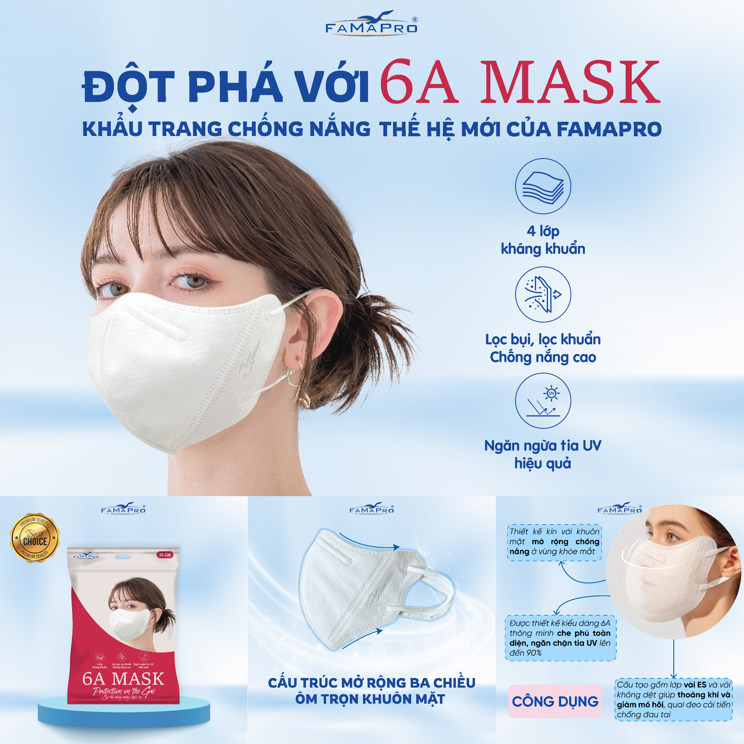 Mô tả Khẩu trang 4 lớp Famapro 6A Mask chống nắng tối ưu, nhẹ nhàng hương Bưởi - 1