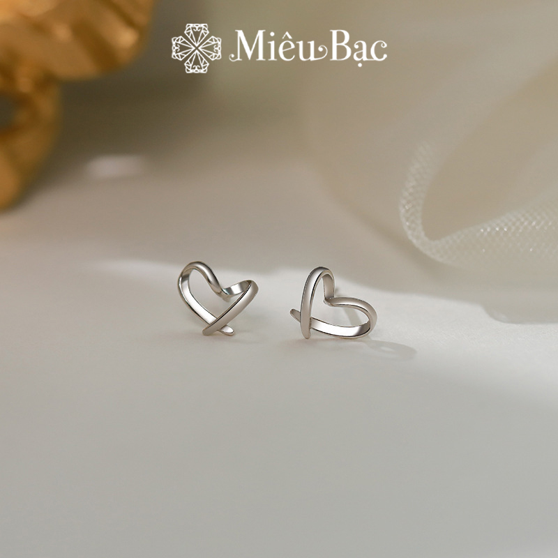 Mô tả Bông tai bạc nữ trái tim đan chéo Miêu Bạc khuyên tai dễ thương 1 chiếc chất liệu bạc 925 phụ kiện trang sức nữ B400082x - 7