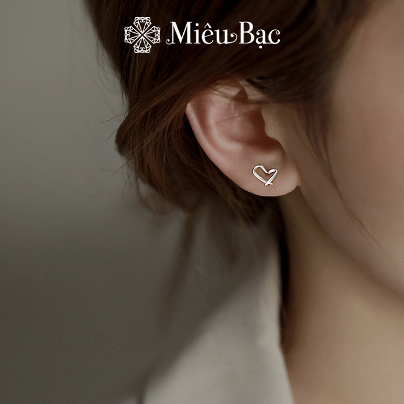 Mô tả Bông tai bạc nữ trái tim đan chéo Miêu Bạc khuyên tai dễ thương 1 chiếc chất liệu bạc 925 phụ kiện trang sức nữ B400082x - 6