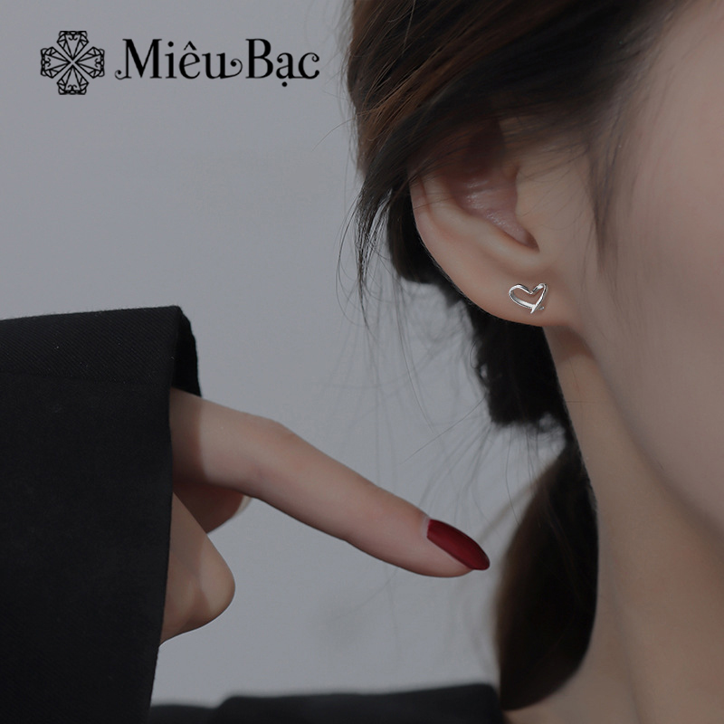 Mô tả Bông tai bạc nữ trái tim đan chéo Miêu Bạc khuyên tai dễ thương 1 chiếc chất liệu bạc 925 phụ kiện trang sức nữ B400082x - 8