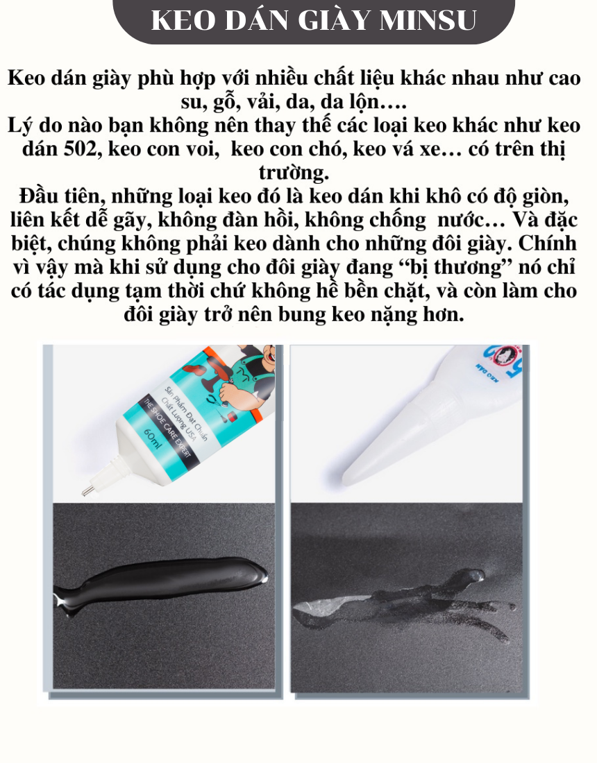 Mô tả Keo Dán Giày Trong Suốt Siêu Dính Đa Năng Chính Hãng MINSU M2522 Chuyên Dụng Cho Giày Dép Thể Thao An Toàn Cho Da 60ml - 7