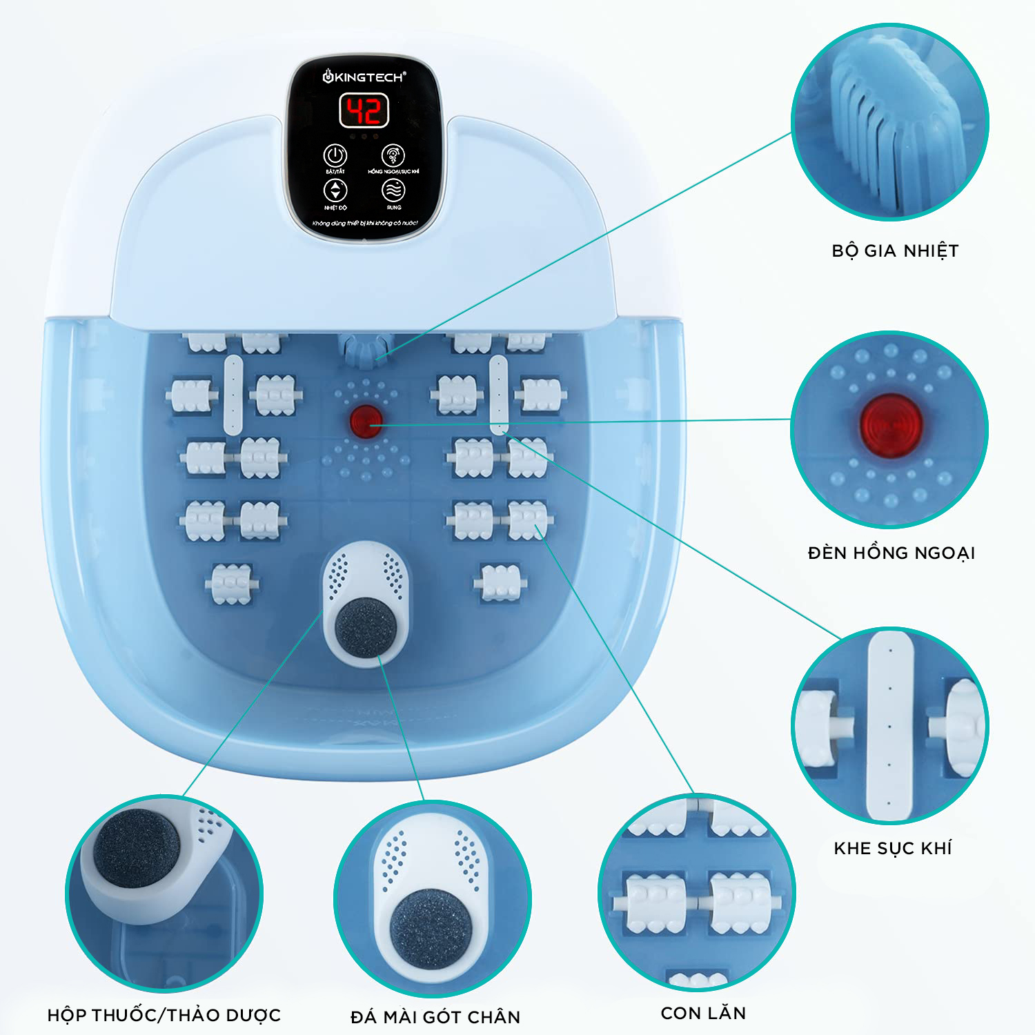 Mô tả Bồn Ngâm Chân Massage Cao Cấp KINGTECH BM-400, 22 Con Lăn Kết Hợp Ngâm Nước Nóng, Đèn Hồng Ngoại, Sục Khí Thư Giãn - 7