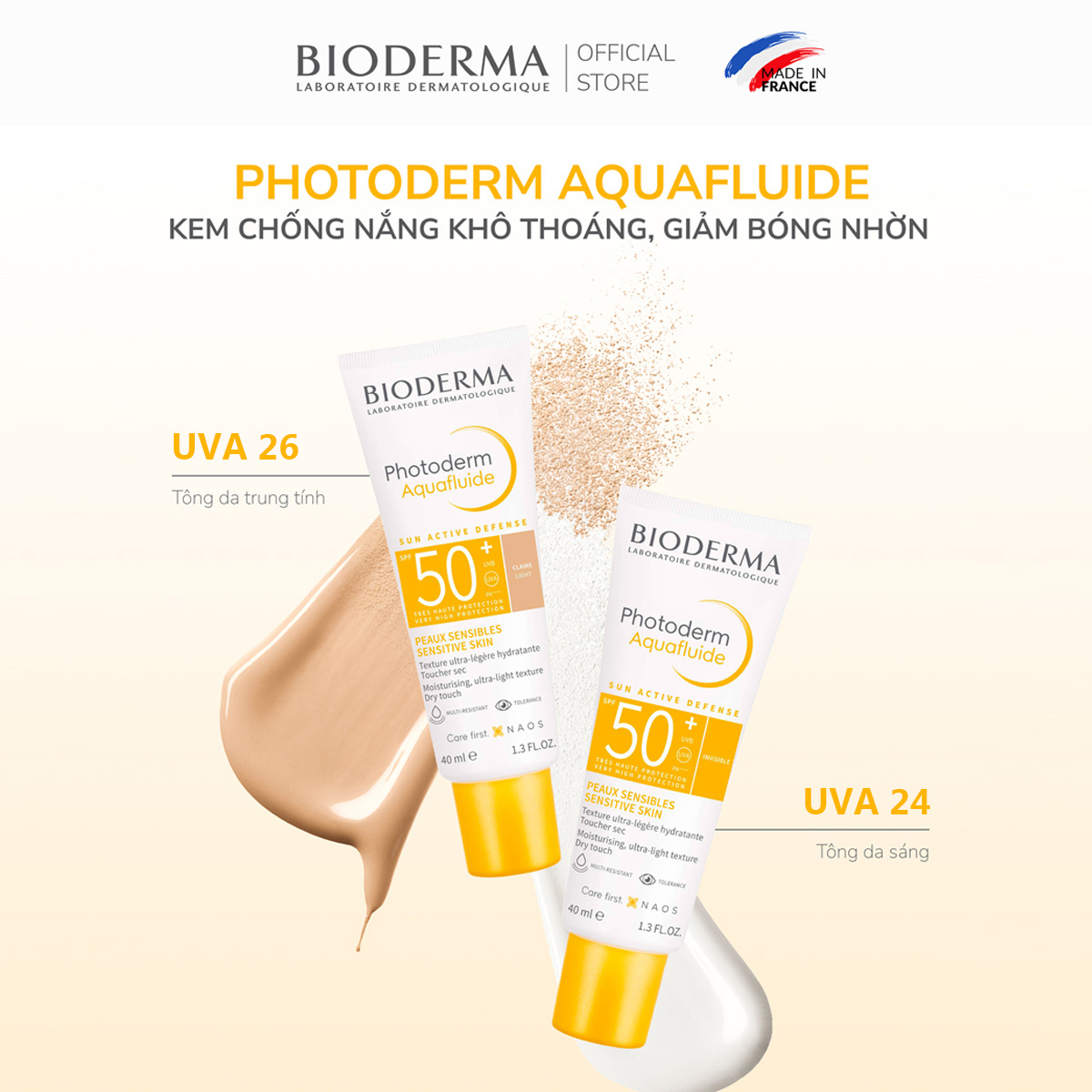 Mô tả Kem chống nắng giảm bóng nhờn cho mọi loại da Bioderma Photoderm Aquafluide SPF50+ Claire 40ml [Màu da] - 1
