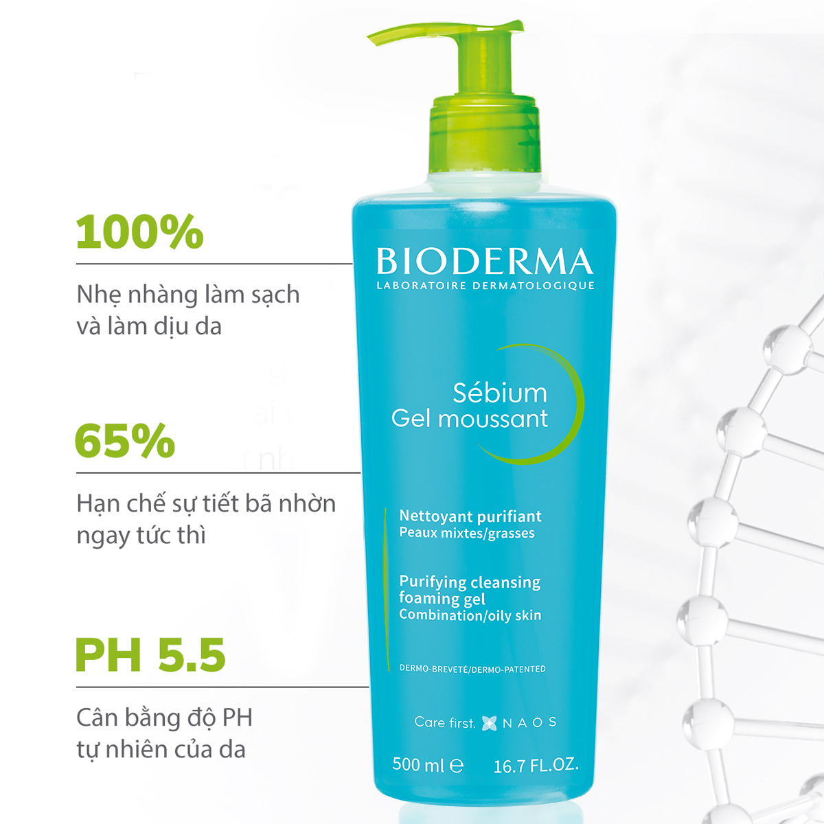 Mô tả Gel rửa mặt tạo bọt, không chứa xà phòng Bioderma Sebium Gel Moussant - 500ml - 2
