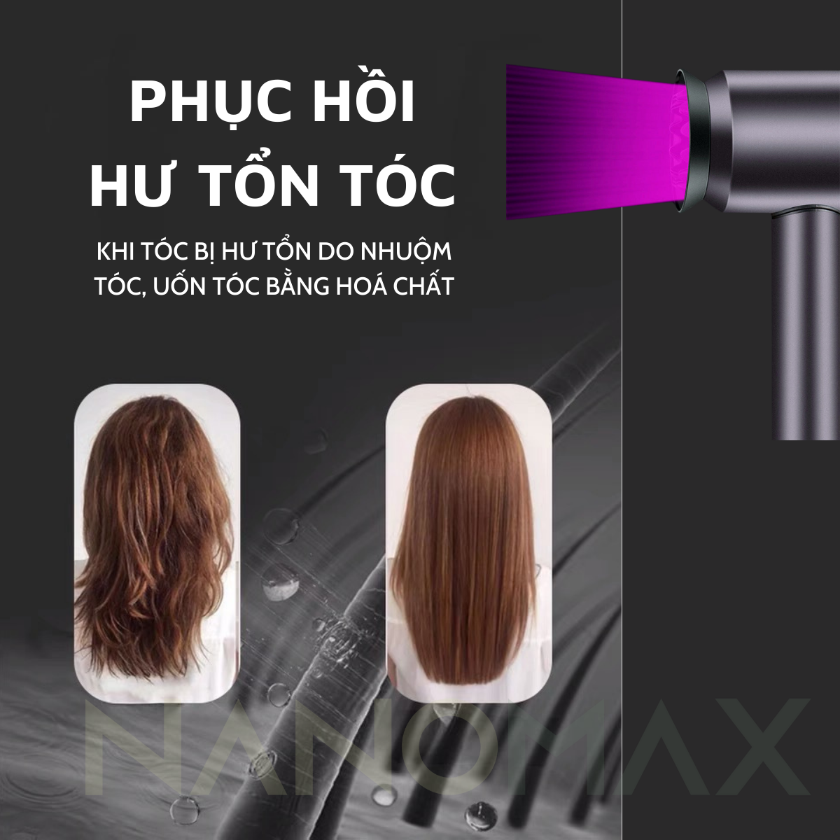 Máy sấy tóc NANOMAX High Speed đi kèm nhiều đầu sấy từ tính