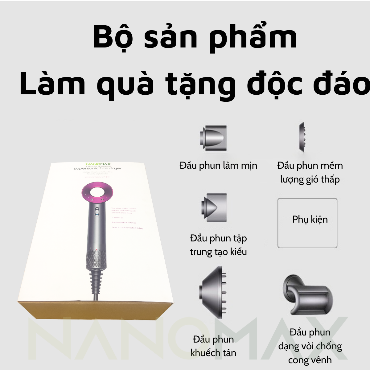 Bộ sản phẩm máy sấy tóc NANOMAX High Speed
