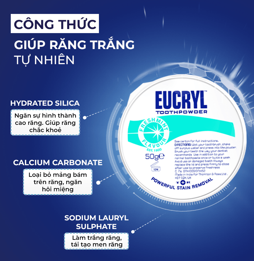 Mô tả Bột Bạc Hà Giúp Sạch Miệng Trắng Răng, Hơi Thở Thơm Mát Eucryl Toothpower 50g - 2