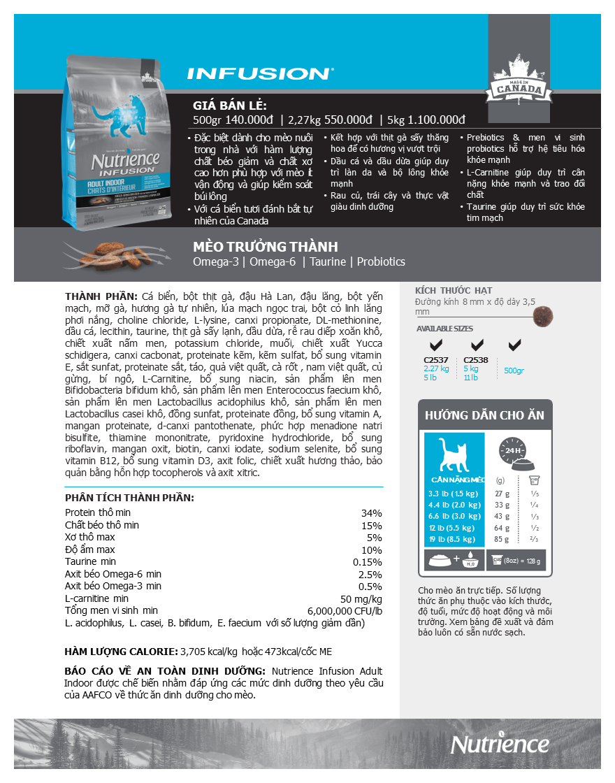 Mô tả Nutrience Infusion Cá Biển cho Mèo trưởng thành - Cá biển, dầu cá hồi và rau củ quả tự nhiên 2.27kg - 2