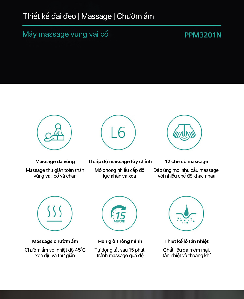 Mô tả Máy Massage Cổ Vai Gáy PHILIPS 3201N-massage thư giãn vùng vai cổ,hiệu quả giảm căng thẳng mệt mỏi - 2