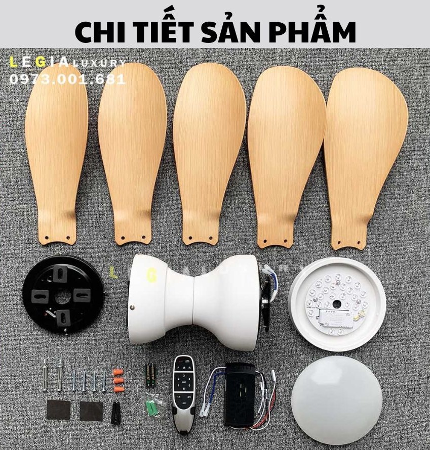 Mô tả Quạt Trần Mini Có Đèn Lê Gia LGFAN650V - Chiều Cao 23cm - Sải Cánh 73cm - Bảo Hành 5 Năm - 9