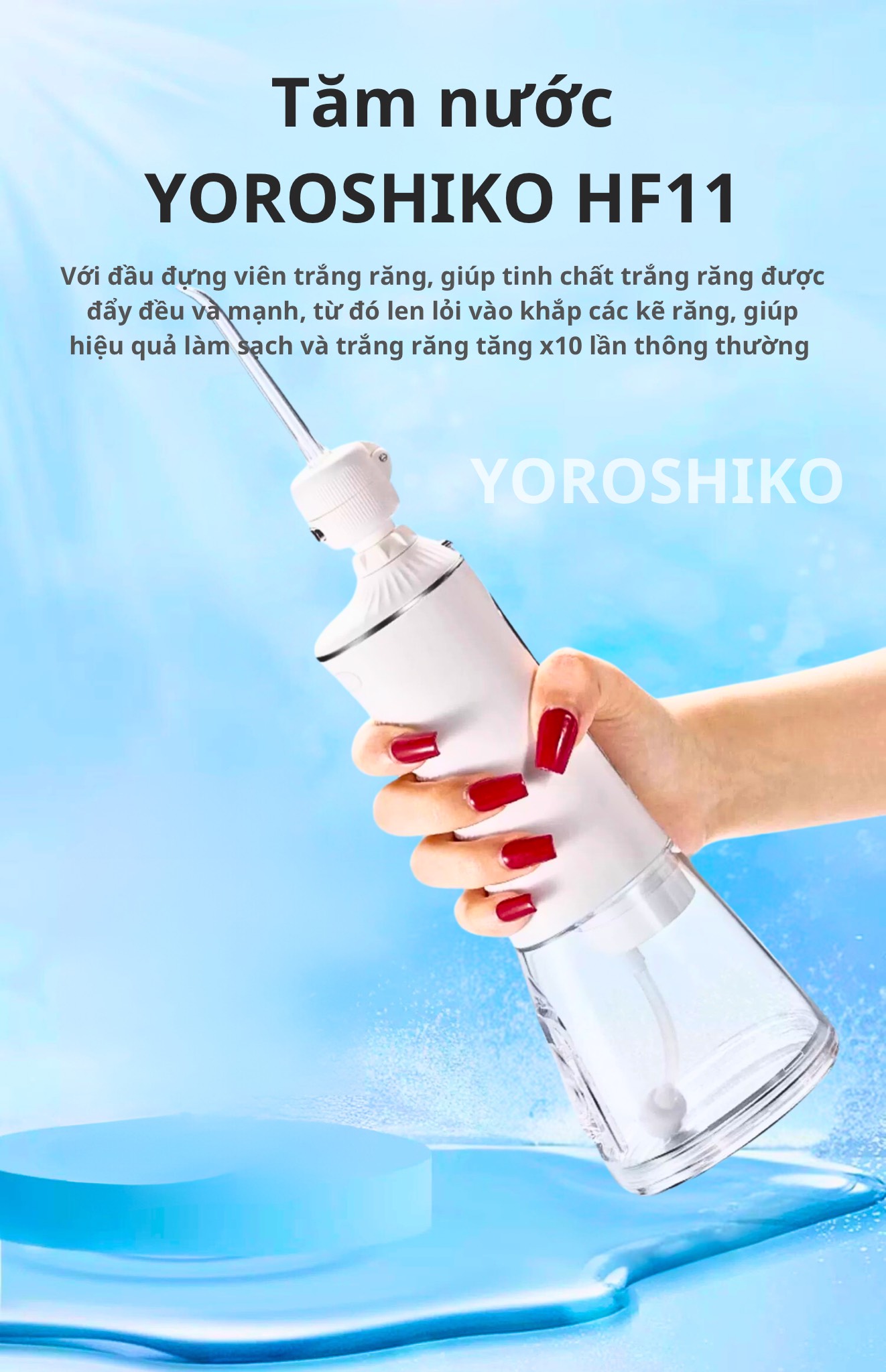 Máy Tăm Nước Yoroshiko HF-11P Cao Cấp kèm Xịt Trắng Răng thơm  